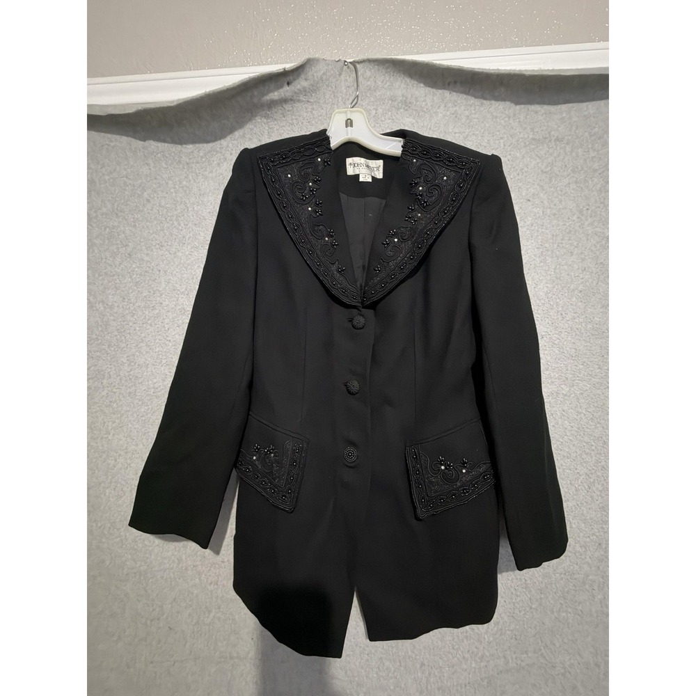 Vintage John Meyer Blazer Womens 8 Black Beaded Wool Shawl Collar Jacket